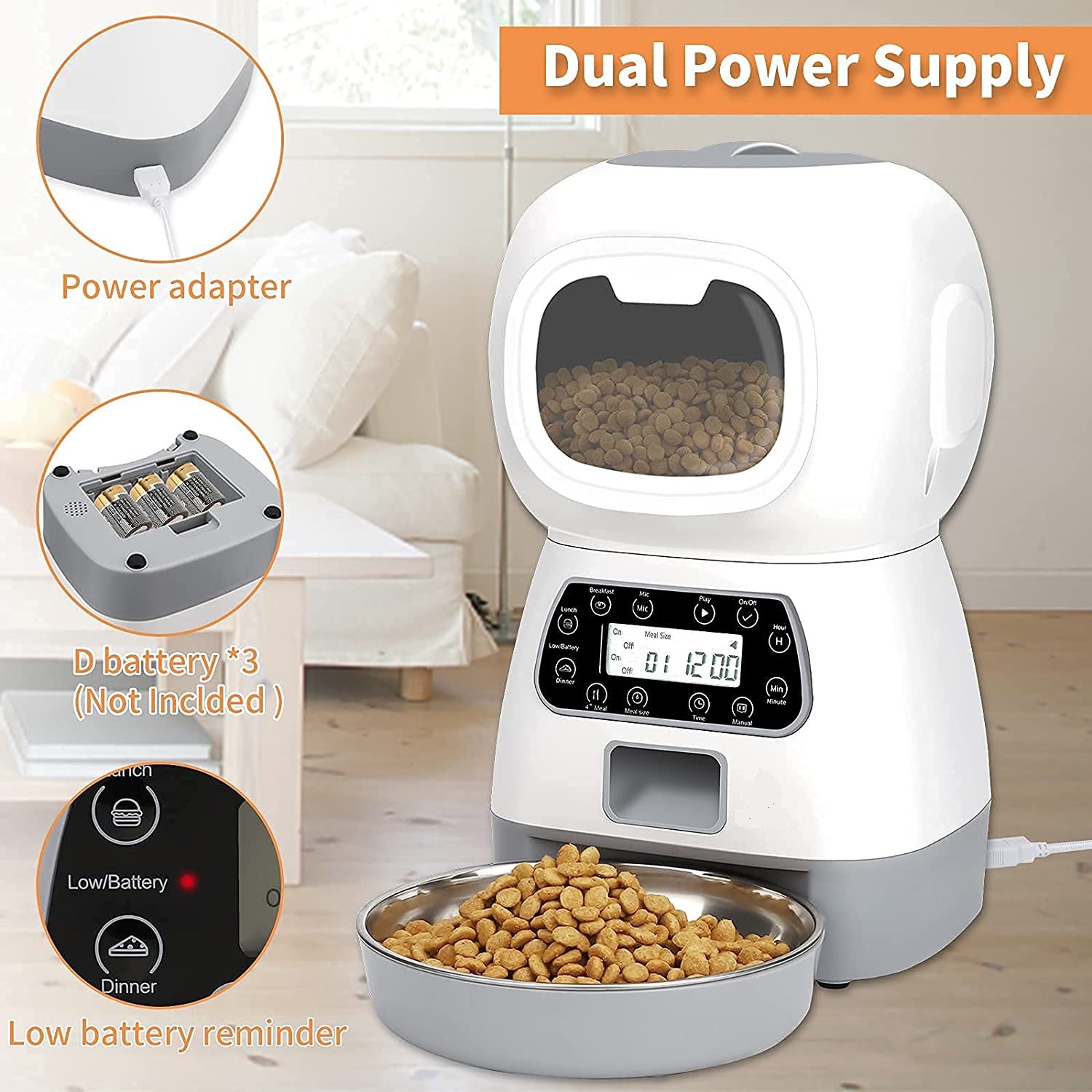 Nieuwe 3,5 liter ABS automatische voerbak voor huisdieren, slimme timer voor het voeren van huisdieren voor kleine katten, honden, dubbele voedingen, accessoires voor het voeren van huisdieren 2022